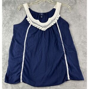 Gap Blouse Women's Small Blue Boho Sleeveless V-neck Top Crochet Festival Summer